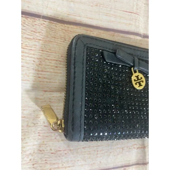 Tory Burch Women's Black Compact Crystal Zip Continental Wallet - OS - Picture 4 of 10